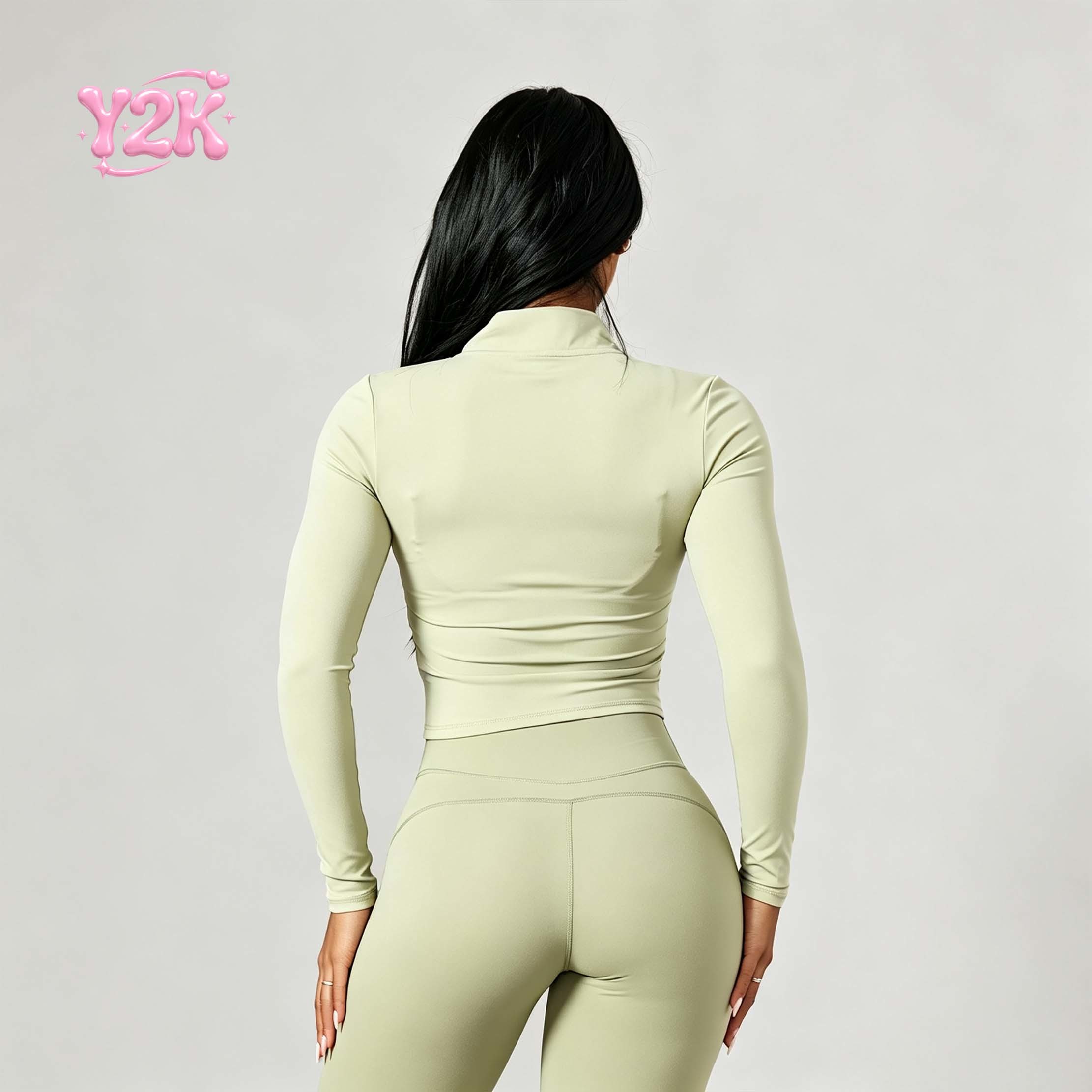 Custom Zip Up Yoga Jacket & High Waist Flare Pants Gym Set