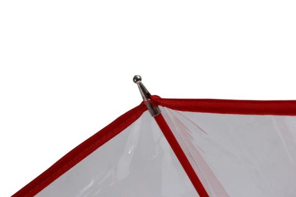 Dome Shape Red Edges Clear Plastic See Through Umbrellas With Self Metal Top