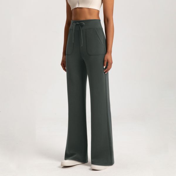 Women High Waisted Flared Lounge Pants Soft Knit with Drawstring Waist Side Pockets