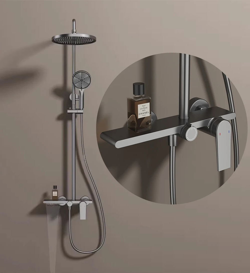 Shower Set Bathroom Mixer with Brass Body Zinc Handle and SU304 Shower Bar Chrome Black Gunmetal and Gold Finish Options
