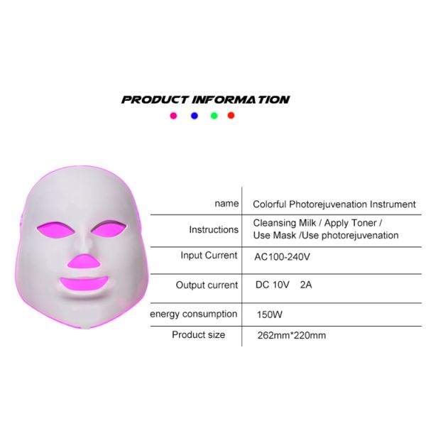 Fight Acne LED Light Therapy Face Mask 7 Color Photon Led Skin Rejuvenation
