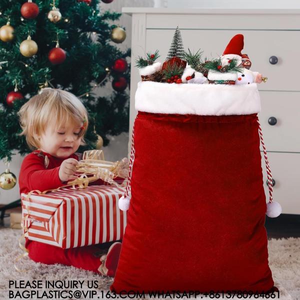 Velvet Bags With Drawstring Large Plush Santa Sack Christmas Gift Bags In 2 Size For Xmas Package Storage Bags