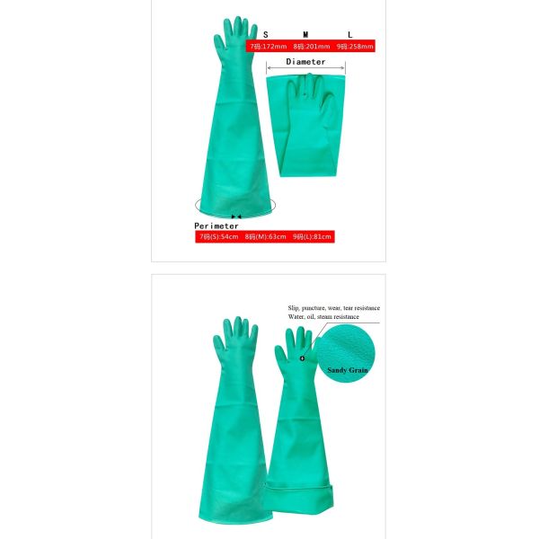 Long Cuff Green Nitrile Chemical Resistant Gloves 80cm Dry Glove Box Cleaning
