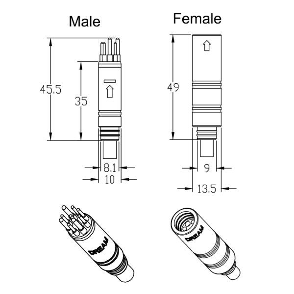 Electric Bike 9 Pin Connector , Customized Male/Female Motor Cable Connector