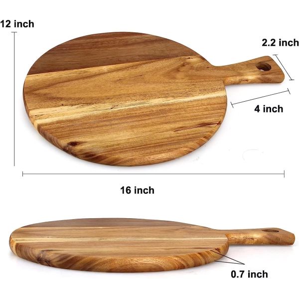 Acacia Wood Cutting Board With Handle Eco Friendly Cheese Bread Wooden Chopping Board Round Paddle