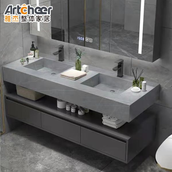 Modern Design Wall Mounted Bathroom Vanity with Stone Table Top Vanity Combo