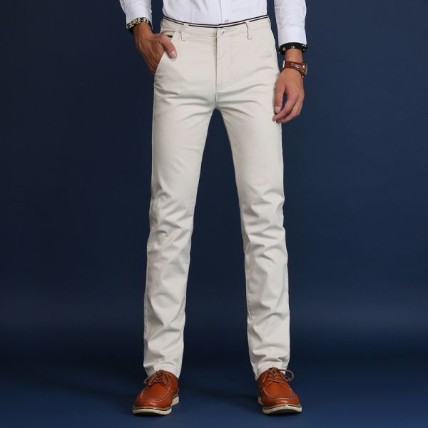 Knitted Fabric Trousers for Men's Formal Cotton Pants in Khaki Color from XMAMLON RTS