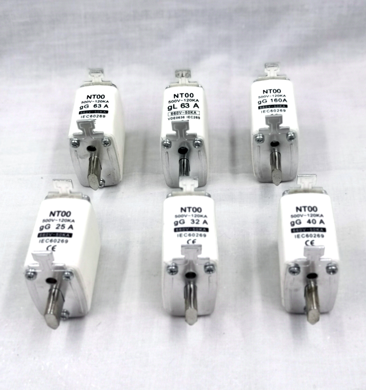 HRC Ceramic NH or NT Type Blade Fuse Block Links with 500V 120KA gG 63A NT00 NH00 Hrc Fuse Link