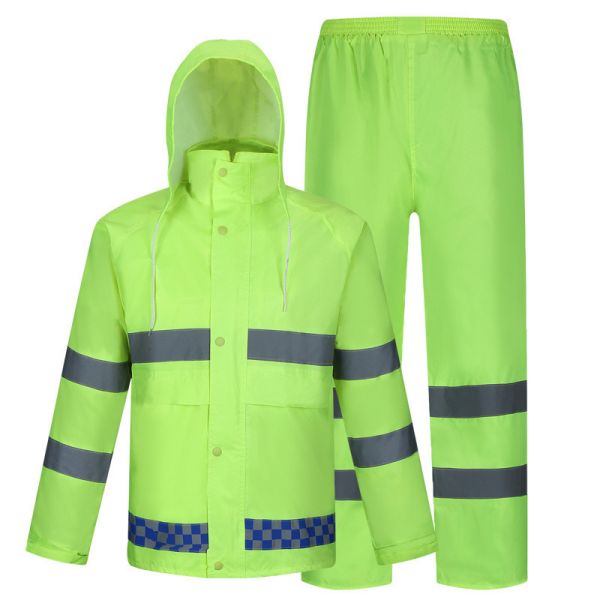 SGS Reflective Safety Rainwear Hooded Collar Hi Vis Rain Gear