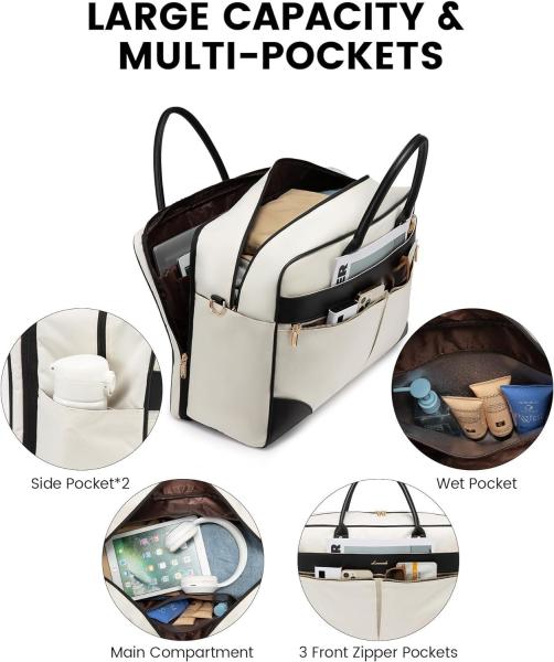Large Beige  Carry On Overnight Duffle Airplane Approved Travel Bag with Laptop Compartment