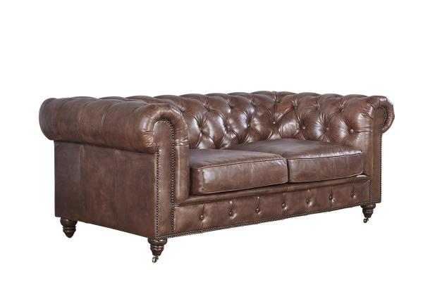 Chesterfield 2 Seater Chocolate Leather Sofa , Modern Sectional Two Person Sofas