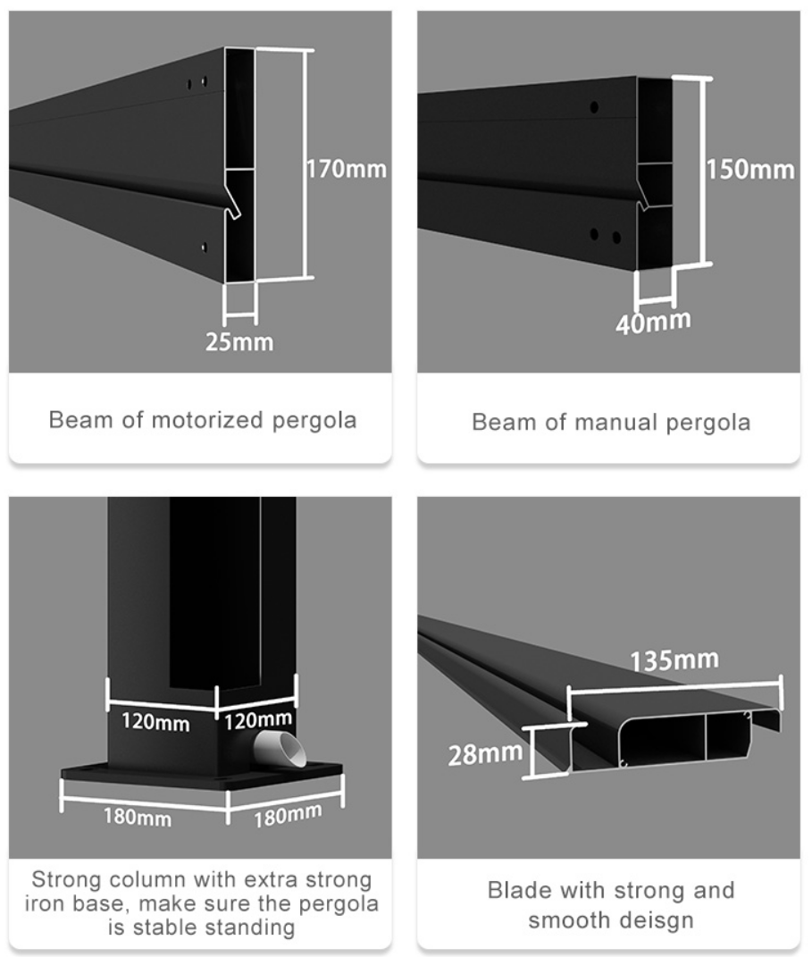 Adjustable Waterproof Louvered Pergola 13.5m Outdoor Gazebo With Retractable Roof