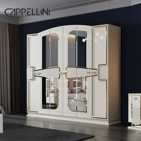 Wholesale Price King Size Double Leather Bed Suite Master Room Home White Full Wooden Mdf Luxury Bedroom Furniture Set