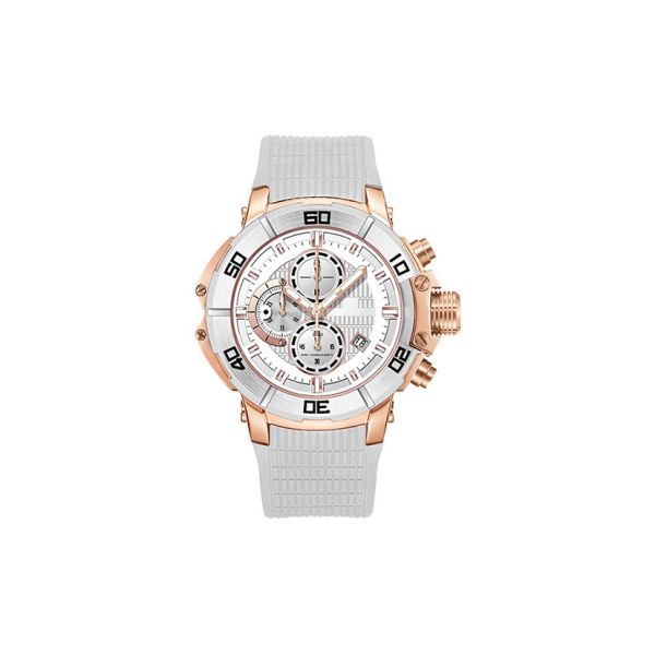 Rose Gold Stainless Steel Chronograph Watch Men High Strenght Silicone Strap