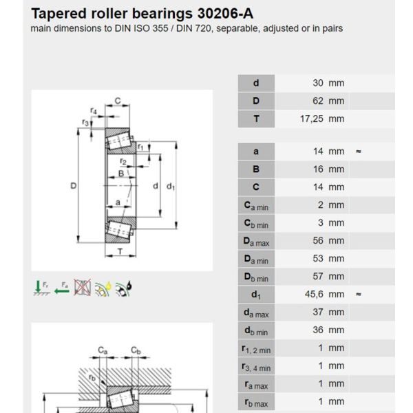 Single Row Taper Roller Bearings FAG 30206 A Bearing 30×62×17.25mm Used In Rolling Mills In Forklift Truck