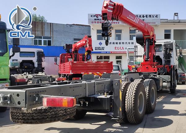 HOWO 6x4 10 Ton Folding Boom Truck Mounted Crane Red Color,Material Is Carbon Steel