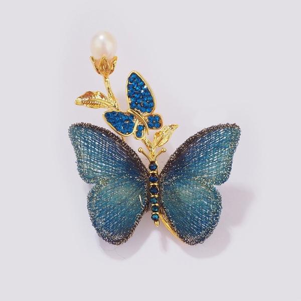 Pin Closure Timeless Blue Butterfly Jewelry Pearl Gold Detailing for Bridal Gifts Everyday Glam
