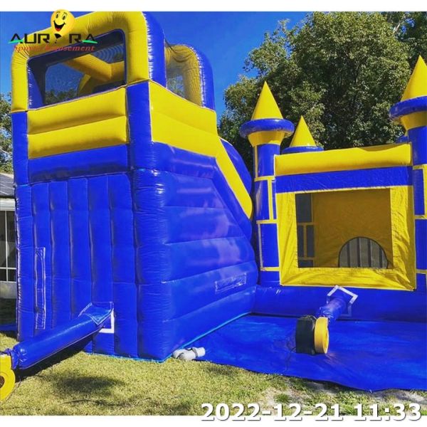 Customized Theme Inflatable Bounce House Jumping Bouncer Blue Color Combo Slide