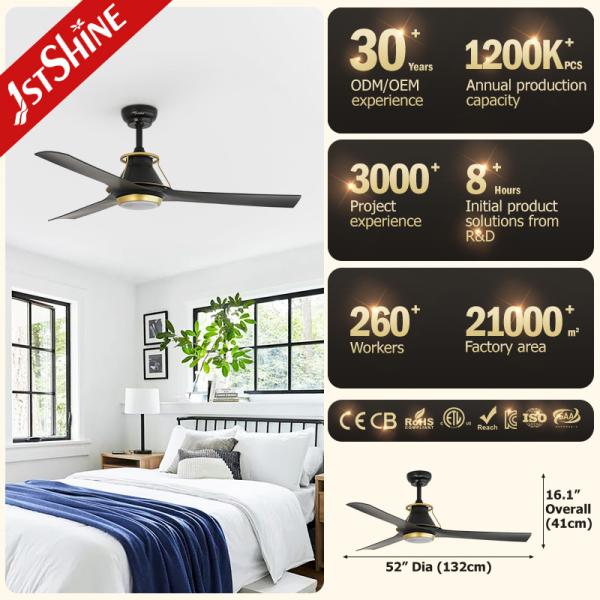 Iluminação interior e refrigeração de ar motor DC LED moderno 6 velocidades ABS ventilador de teto