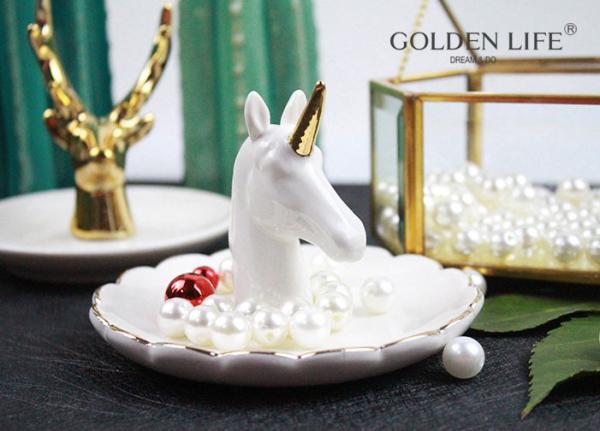 Creative Unicorn Ceramic Jewelry Tray Bedroom Bedside Trinkets Decoration Dish for Holding Small Jewelries, Rings, Neck