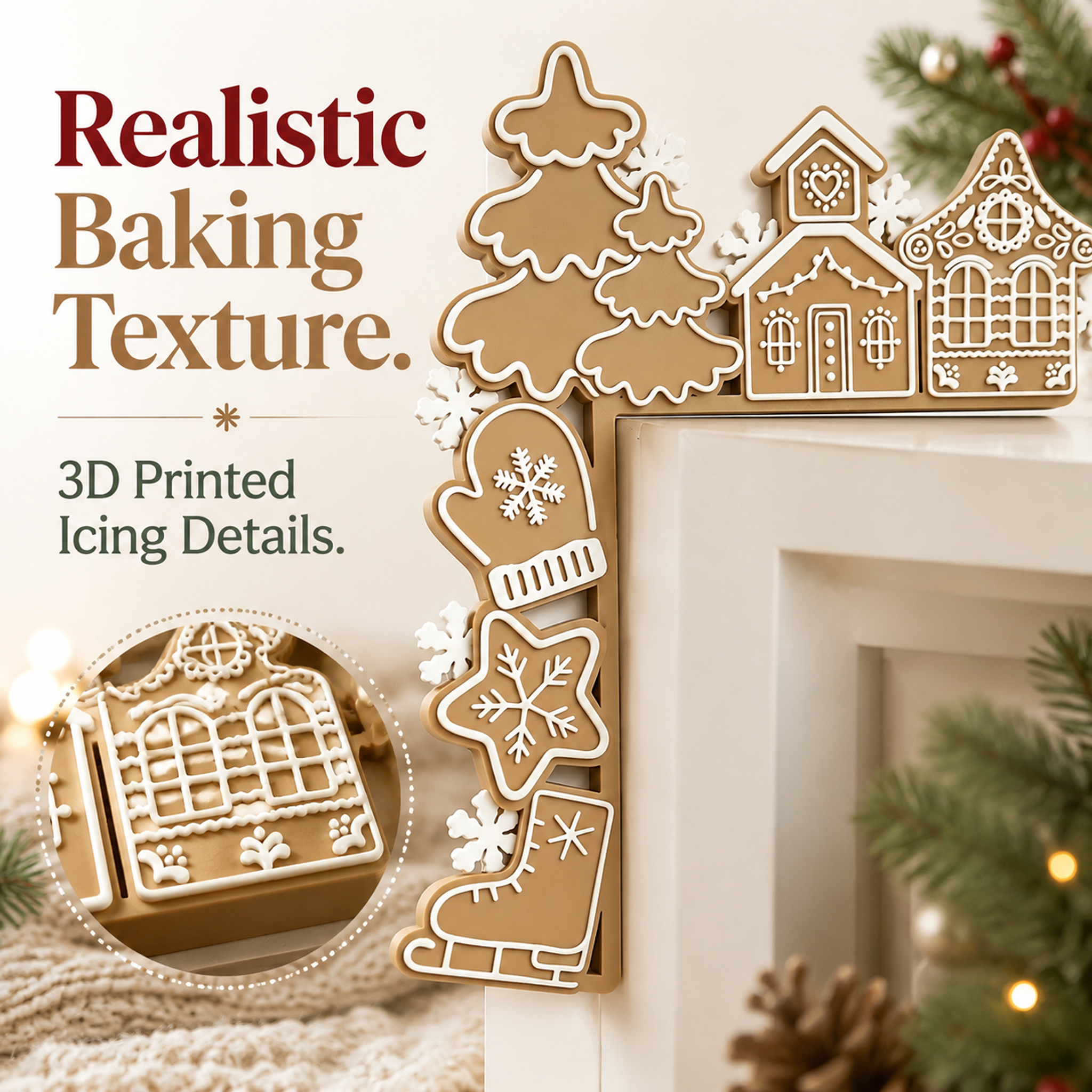 Mini 3d Printed Christmas Ornaments Gingerbread Textured House Shaped Ornament