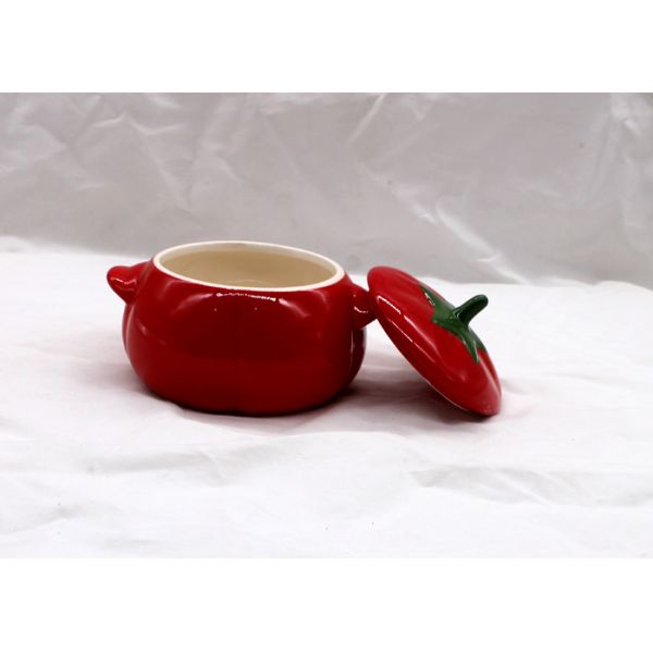 Tomato Shaped Dolomite Ceramic Sugar Container / Ceramic Storage Jars With Two Handle