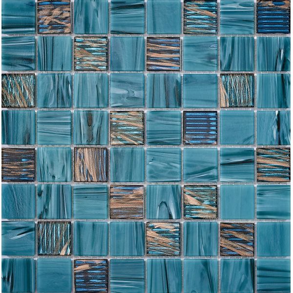 Mosaïques de piscine en verre pour mur intérieur 304x304mm, résistantes à l'usure, bleues, pour salon et projet