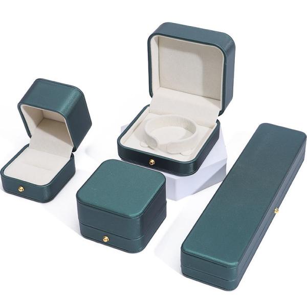 Boîte d'emballage de bijoux en cuir en PU vert pour les boucles d'oreilles de collier de mariage