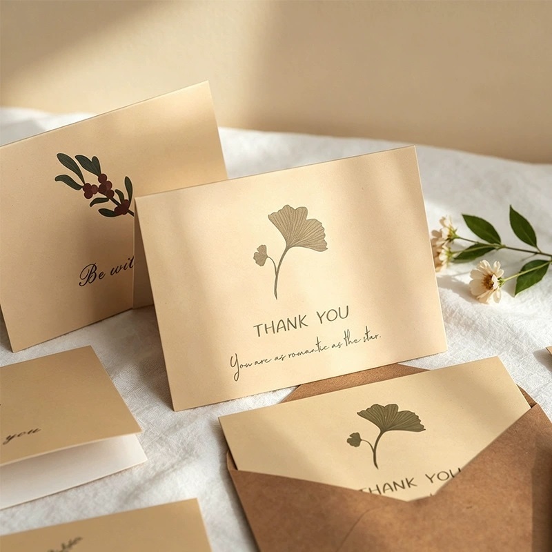Vintage Floral Printed Thank You Cards With Brown Kraft Paper Envelopes