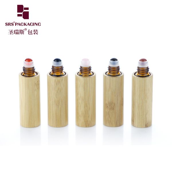 BG-5ML Massage Bamboo Glass Gemstone Roller Bottle For Aromatheropy Oil