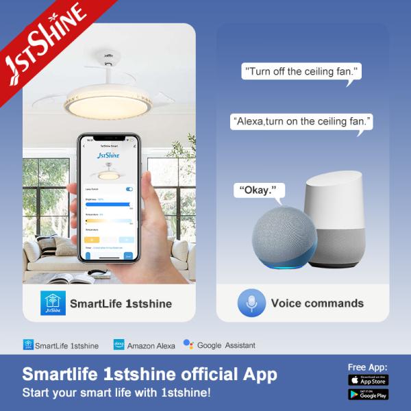 Ventilateur de plafond à LED à moteur continu avec ombre de mélange de couleurs et télécommande par 1stshine