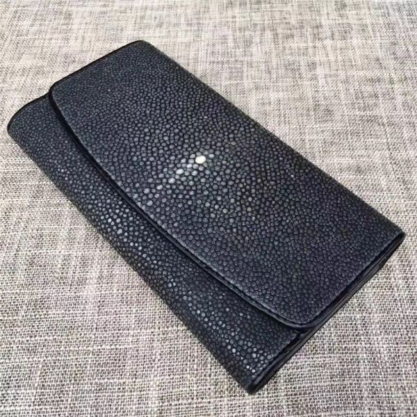 Authentic Smooth Stingray Skin Lady Large Wallet Genuine Leather Female Clutch Coin Purse Women Long Card Holders