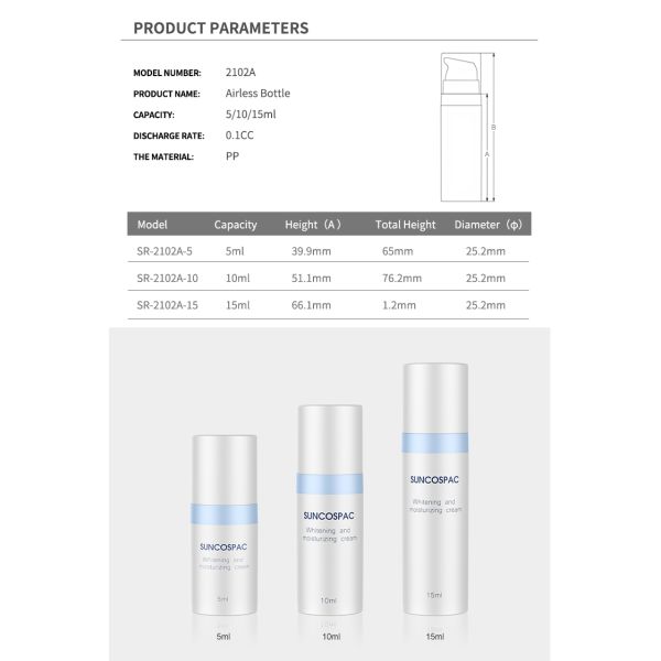 Amostra cosmética branca que empacota Mini Cosmetic Bottle 5g 10g 15g