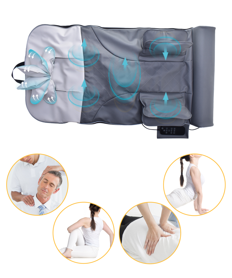 Electric Mat with Foot Massager Home Office Heating Vibration Adjustable Shiatsu Full Body Massage Bed Mat