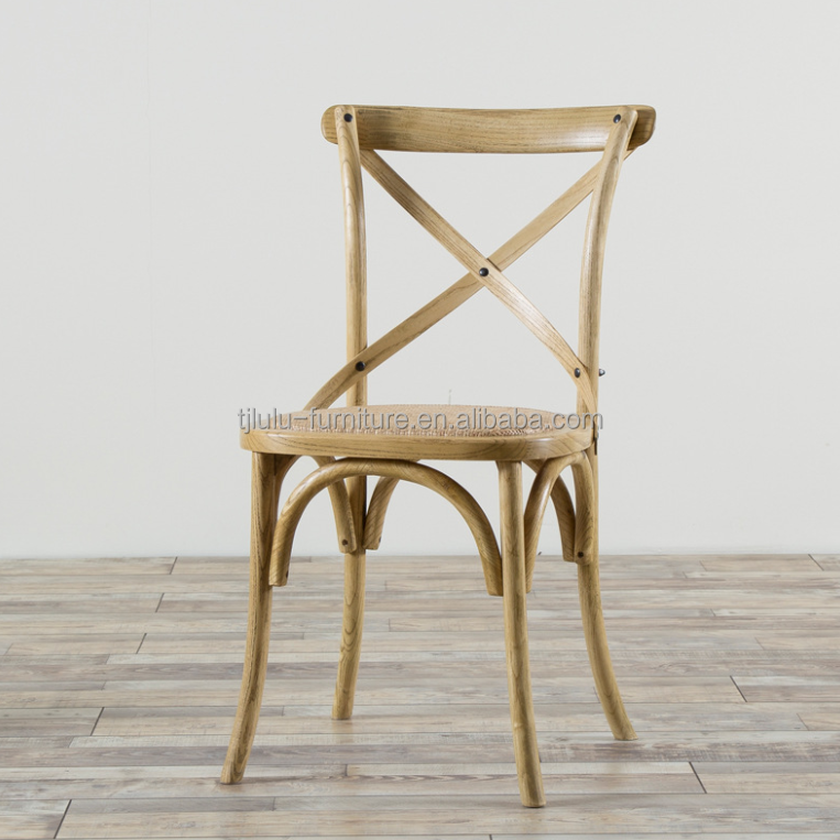 Elegant Design Ice Cream Color Wooden Stackable Cross Back Vintage Dining Room Chair for Wooden