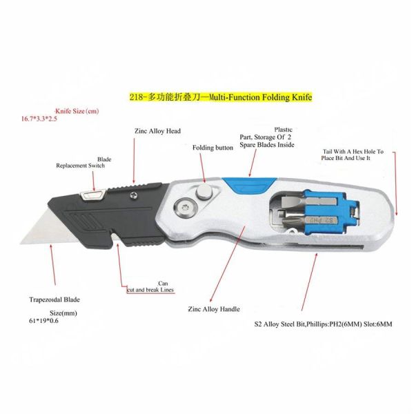 Multi Function Folding Utility Knife With A Hex Hole And S2 Alloy Steel Bit