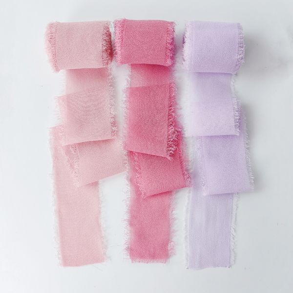 Stylish Double Face Embroidered Chiffon Silk Ribbon for Wedding Invitation Bouquets