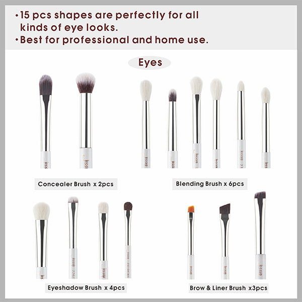 Professional 15pcs Eye Makeup Brush Set Light Weight Aluminium Ferrule