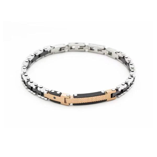 Classique Homme Large Bracelet en acier inoxydable en or rose à deux tons