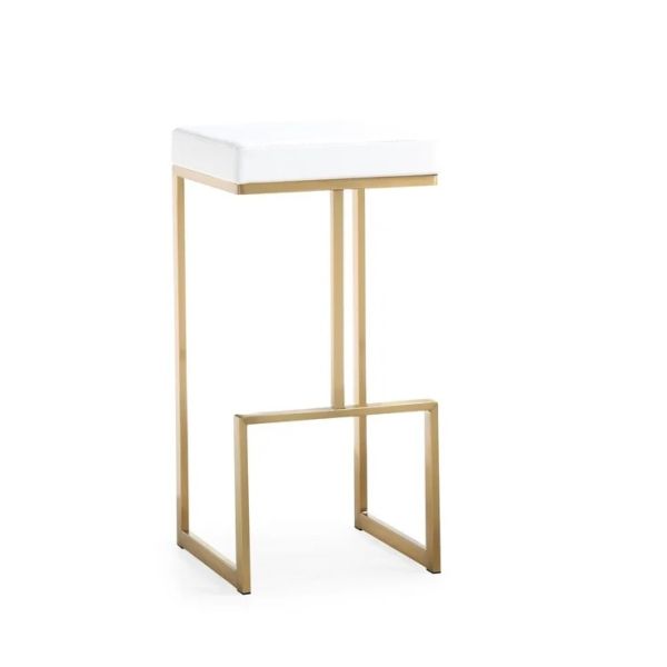Modern brushed brass gold stainless steel PU leather upholster barstool for cafe bar hotel