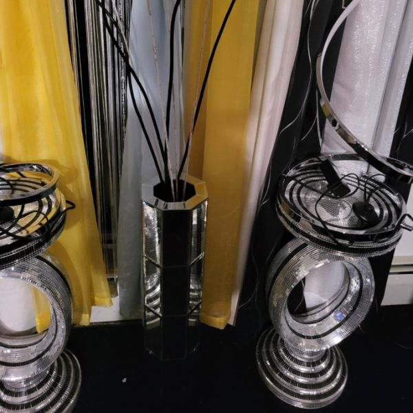 Tall Mirrored Furniture Cylinder Crystal Crushed Diamond Floor Vase