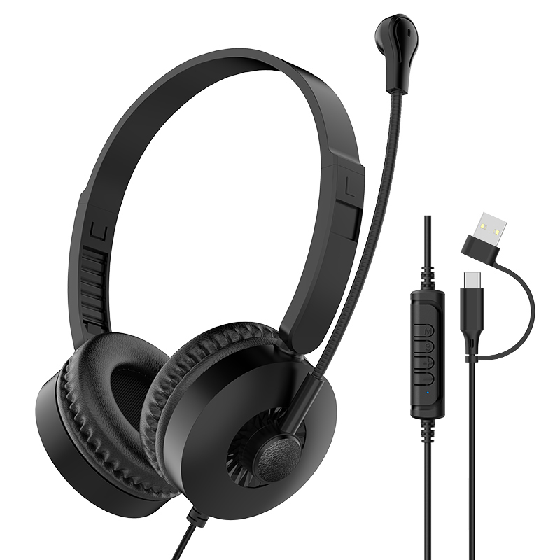 JTY- K3 Head mounted wired headphones with microphone and wired control USB/Type-C/3.5mm multi interface online course learning, customer service, computer headset support OEM/ODM customized products