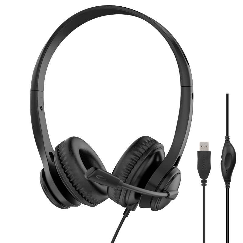 JTY-1225 Head mounted wired headphones with microphone, desktop laptop, online learning, office, customer service, call headset 3.5mm/Type-C/USB plug, supporting OEM/ODM customization service