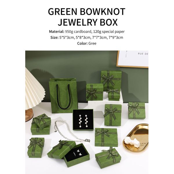 Роскошная зеленая крышка коробки ящика ювелирных изделий и низкопробный тип для серег браслета ожерелья звенят