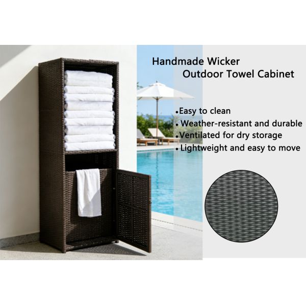 Stationary Natural Woven Rattan Towel Hamper with Storage Bin Organizer for Bathroom Poolside and Spa