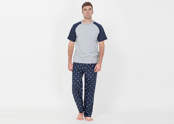 Two Piece Mens Luxury Sleepwear 100% Combed Cotton Jersey Pyjamas Classic Style