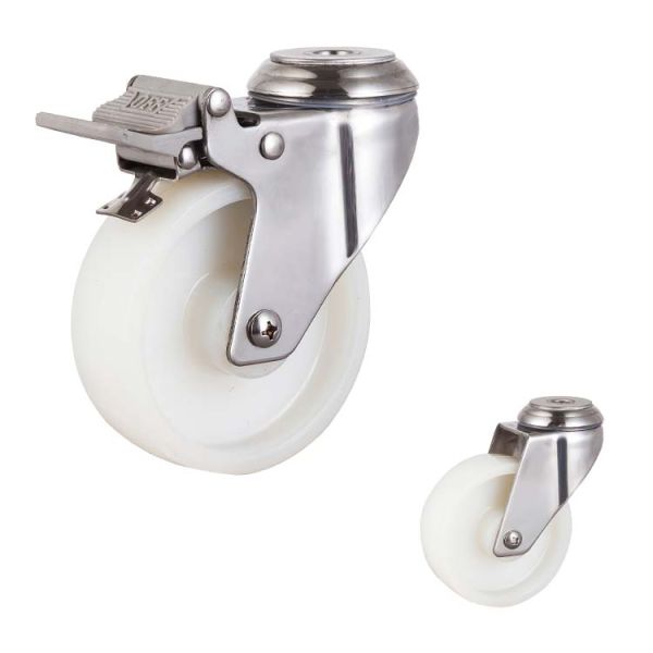 4 Inch Waterproof Nylon Wheel Bolt Hole Rotating Head Medium Duty 304SS Swivel Locking Casters