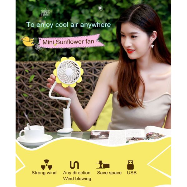 Sunflower clip fan Flexible tube clip rechargeable portable mini fan on clip