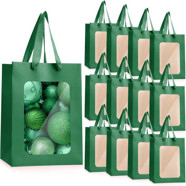 Embalaje de regalo de flores personalizado Bolsas de papel Kraft con ventana transparente y logotipo personalizado