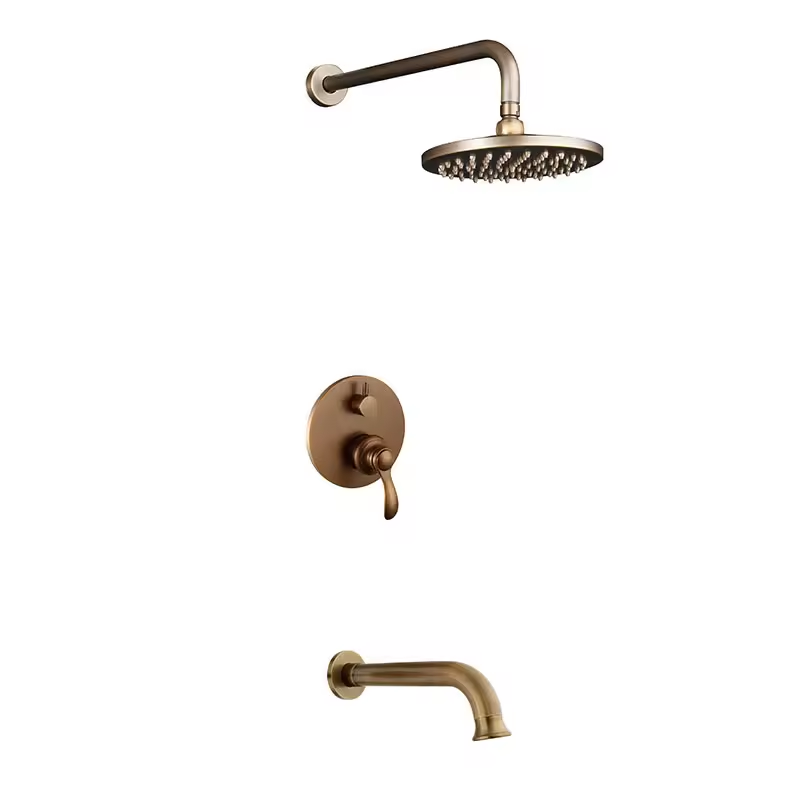 Modern Design Style Bathroom Shower Set Antique Brass Wall Mount Shower Faucet Combo Trim Kit